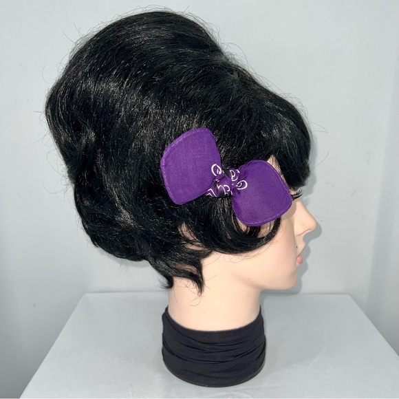 Dark Purple Paisley Rockabilly Bandana Knotted Hair Bow - Picture 4 of 11